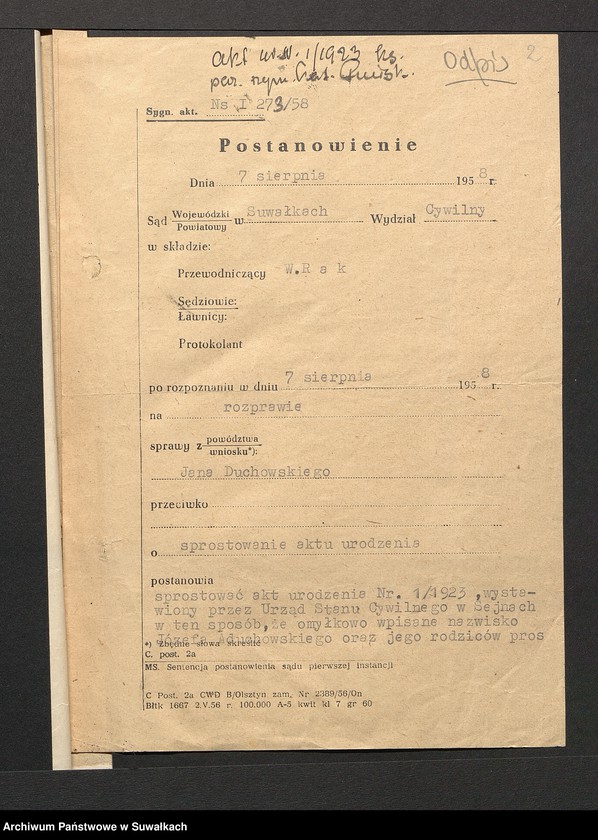 image.from.unit.number "Aneksa do aktów zaślubionych r.kat. parafji Puńsk z r. 1923"