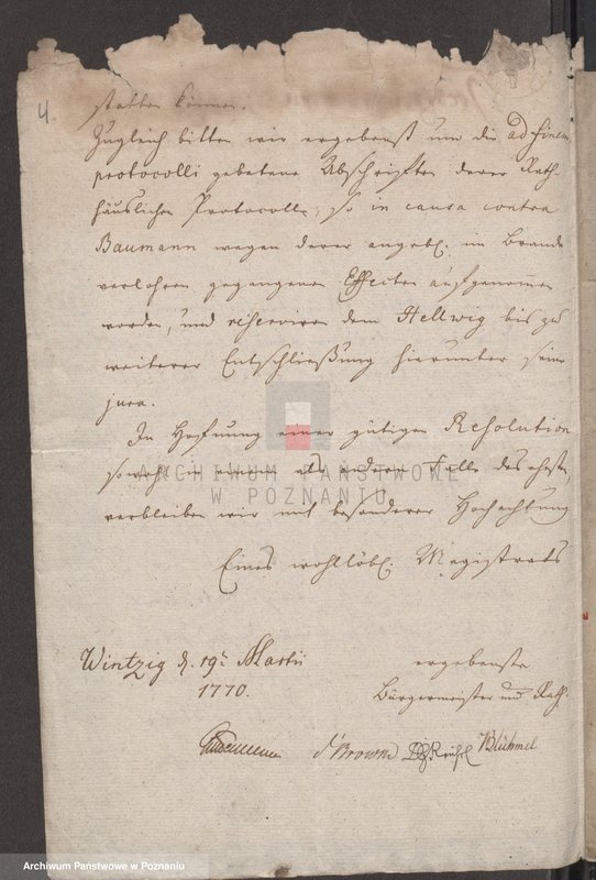 image.from.unit.number "Rekwizycje władz miasta Winska (Winzig) w sprawie: 1. zamożności chirurga Hellinda, 2. zaświadczenia dla dzieci po zmarłym Janie Fryderyku Trauwaldzie; język niemiecki"