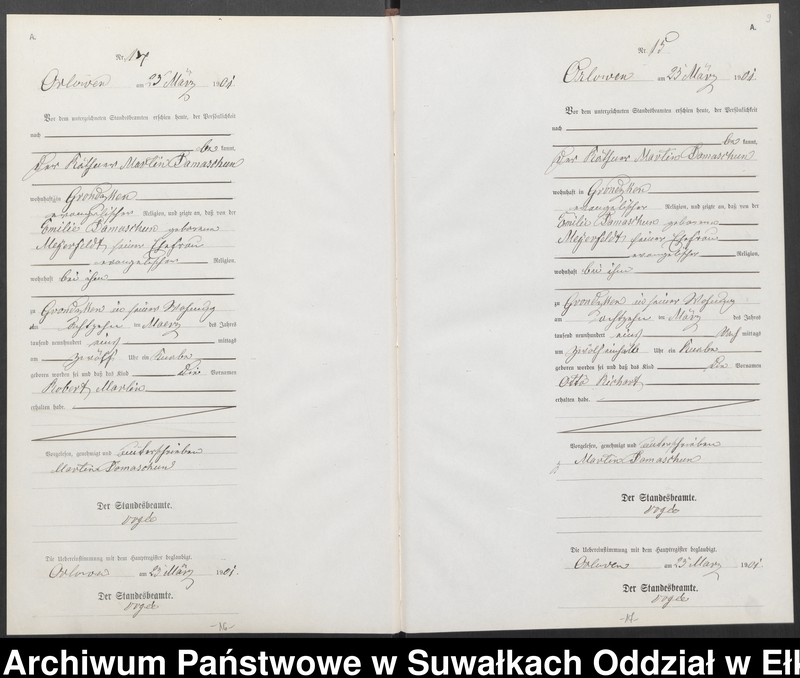 image.from.unit.number "Geburts-Neben-Register des Preussischen Standes-Amtes Orlowen Kreis Loetzen"