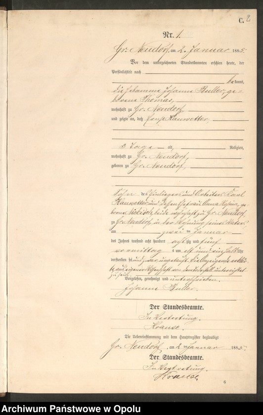image.from.unit.number "Sterbe-Neben-Register Standes-Amt Gr.[oss] Neudorf 1885"