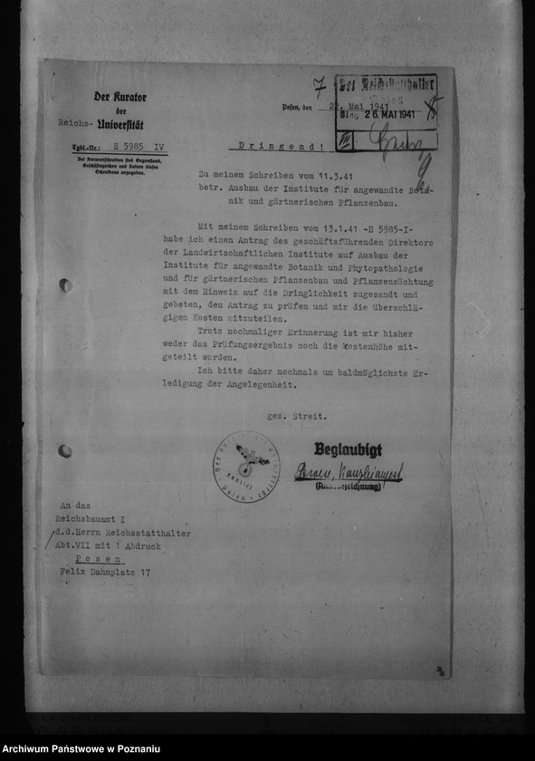 Obraz 11 z jednostki "Umbau- und Ausbauarbeiten für die Reichsuniversität Posen"