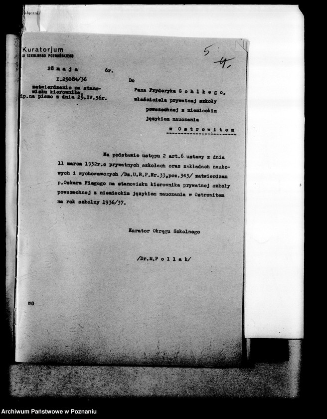 Obraz 8 z jednostki "Prywatna Szkoła Powszechna z niemieckim językiem nauczania- Ostrowite powiat Mogilno"