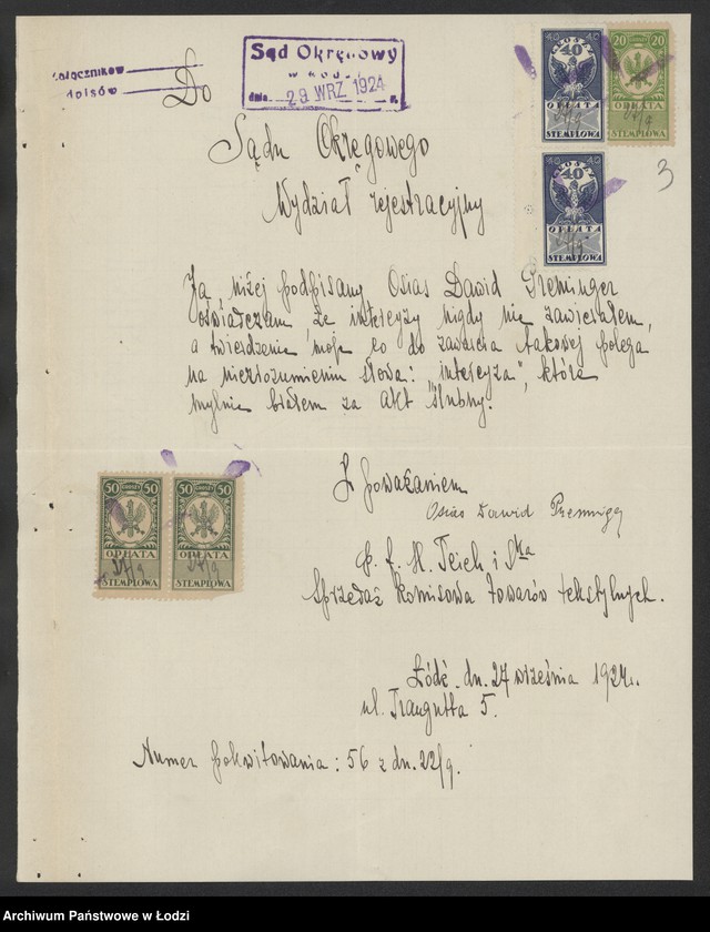 Obraz 5 z jednostki "Osłas Dawid Preminger – sprzedaż komisowa materiałów firmy „H. Teich i s-ka” w Krakowie oraz innych firm"