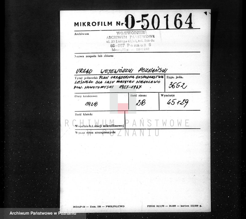 Obraz 2 z jednostki "Plan urządzenia gospodarstwa leśnego dla lasu majątku Niego lewo powiat nowotomyski 1927-1937"