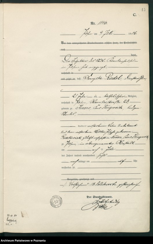 Obraz 17 z jednostki "Księga miejscowa zgonów tom III"