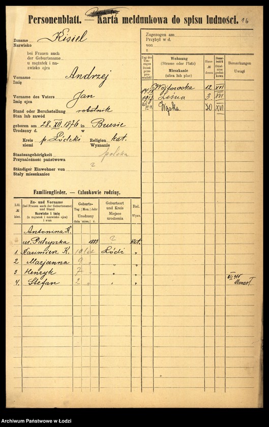 Obraz 18 z jednostki "[Spis ludności Łodzi] Kirszrot - Klajdermacher"