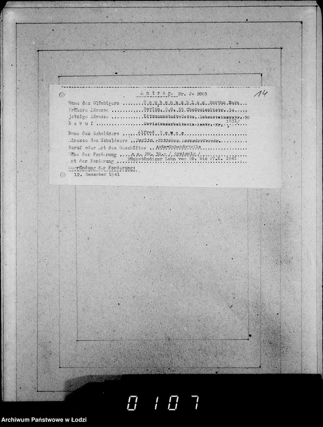 Obraz 18 z jednostki "J 2001-2020 [Wnioski Żydów z Getta o zwrot należności za towar wzięty na kredyt]"
