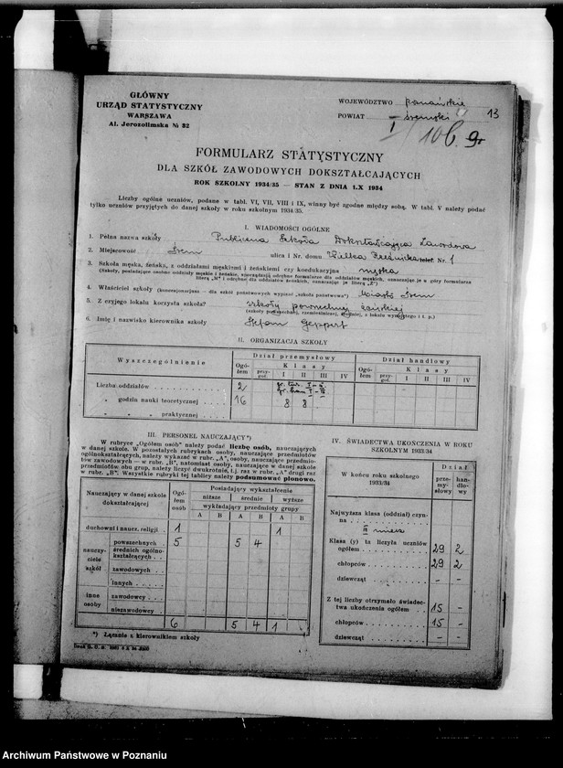 image.from.unit.number "[Formularze statystyczne Głównego Urzędu Statystycznego dotyczące szkół zawodowych dokształcających w województwie poznańskim]"