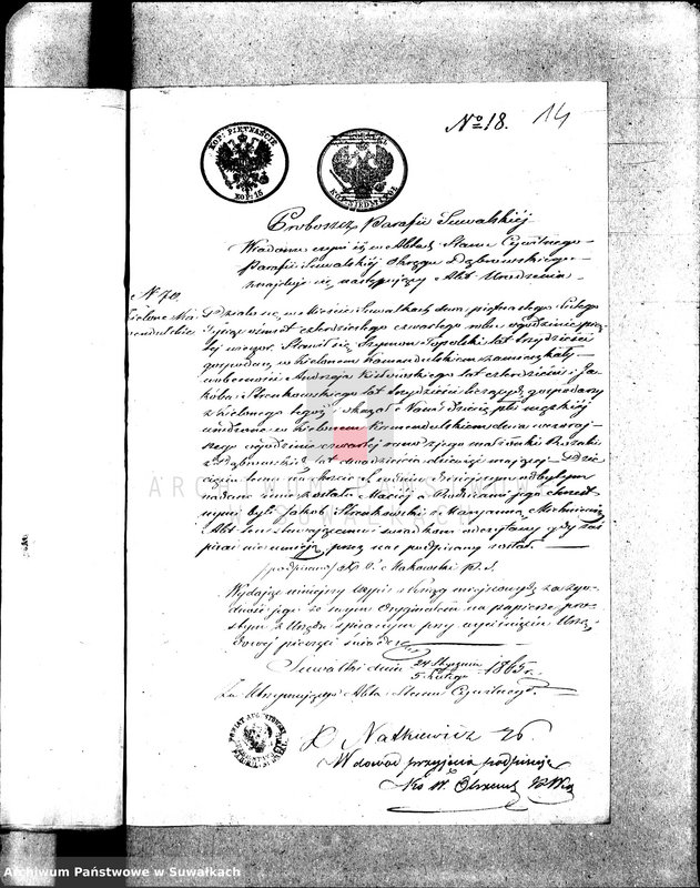 image.from.unit.number "Anneksa do Akt Zaślubionych Parafii Wigierskiej z Roku 1865."