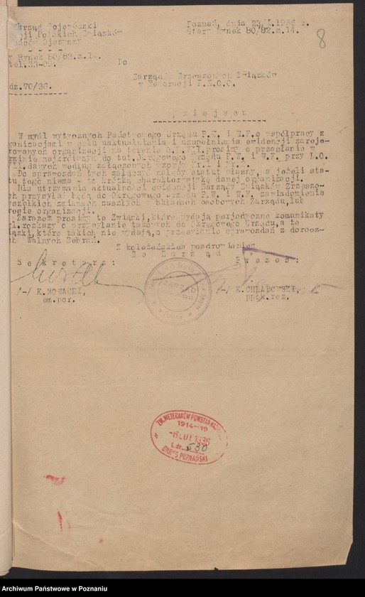 image.from.unit.number "Zarząd Okręgu Związku Weteranów Powstań Narodowych Rzeczypospolitej Polski i Związku Powstańców Wielkopolskich - korespondencja."