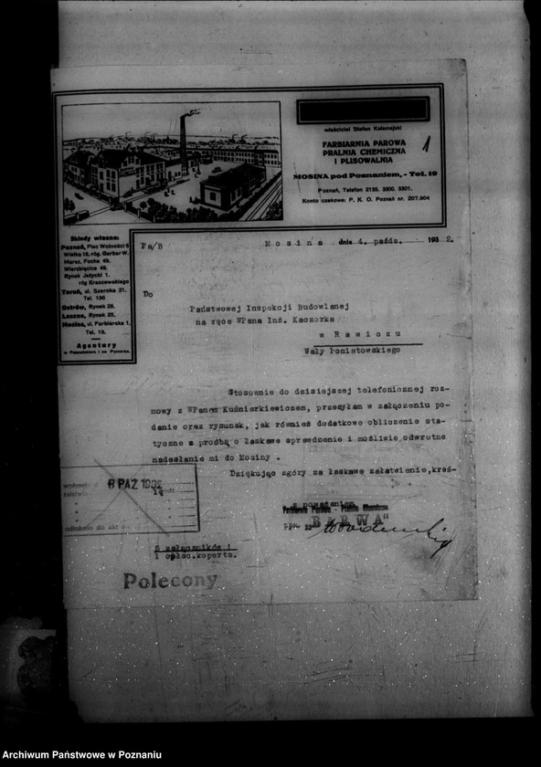 Obraz 5 z jednostki "Pralnia i suszarnia St. Kałamajskiego w Poznaniu znajdująca się w Mosinie przy ul. Farbiarskiej /zatwierdzenie zakładu/"