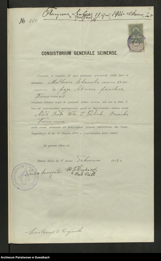 image.from.unit.number "Dokumenty Smolânskago Rimsko-Katoličeskago Filὶala c" 1912 goda."