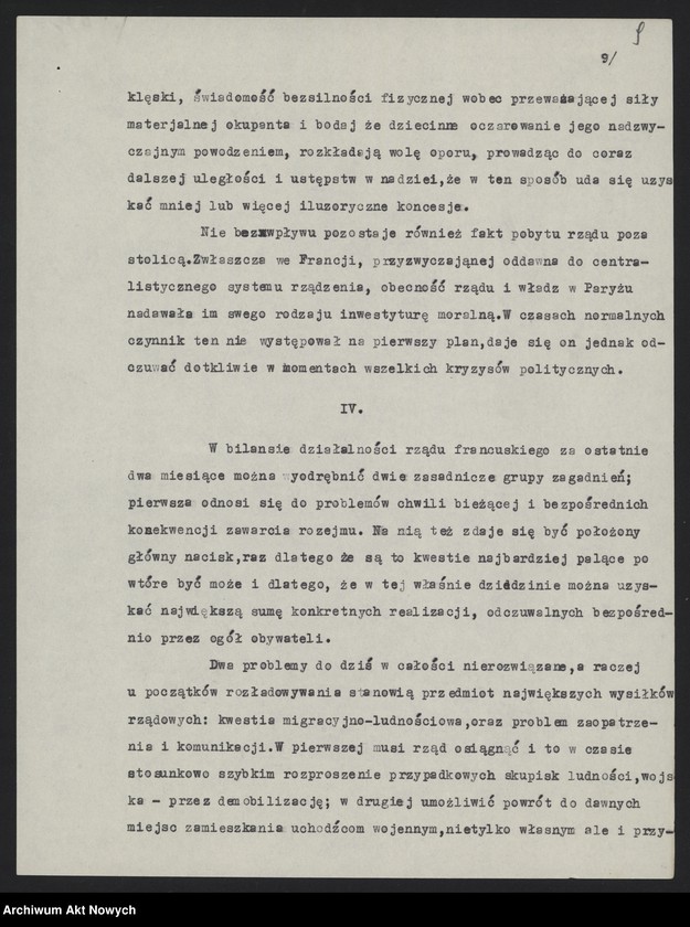 image.from.unit.number "Referat o sytuacji wewnętrznej we Francji po zawarciu zawieszenia broni z Niemcami (Autora nie ustalono, na pierwszej stronie napis - S. Elka)"