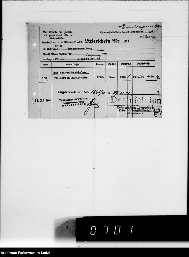 Obraz 7 z jednostki "Handschuh-u.Strumpf-Abteilung. [Świadectwa dostaw z Getta]"