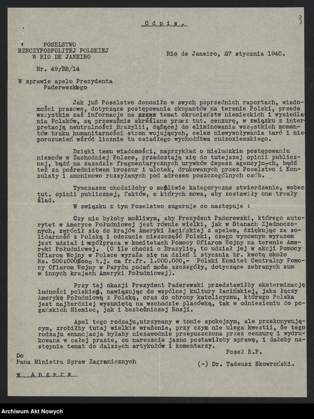 image.from.unit.number "Zaleski August; Załączniki: a) list (odpis) Skowrońskiego (Poseł RP w Brazylii); L.5 (odpowiedzi - rękopisy, maszynopisy); patrz 4246"