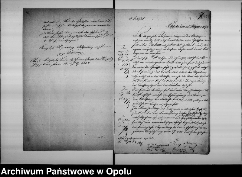 Obraz 11 z jednostki "Acta des Magistrats zu Oppeln betreffend die Ablösung der Mauthe auf der Falkenberg-Krappitzerstrassa resp. Bau 1 Staats-chausse v[on] Oppeln über Proskau [Prószków] nach dem Neustädter Kreise"