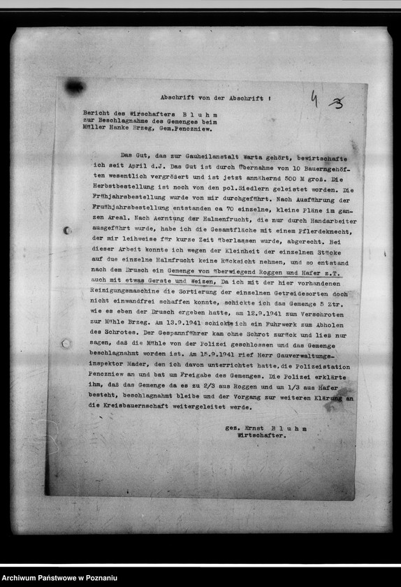 Obraz 8 z jednostki "Strafverfahren wegen Vermahlung von Brotgetreide - Gauheilanstalt Warta bei Sieradz."