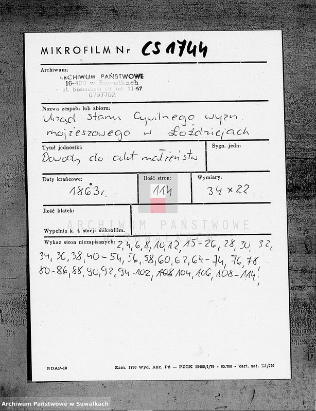 image.from.unit.number "Dowody do akt zaślubionych Starozakonnych Okręgu Łoździeje na rok 1863"