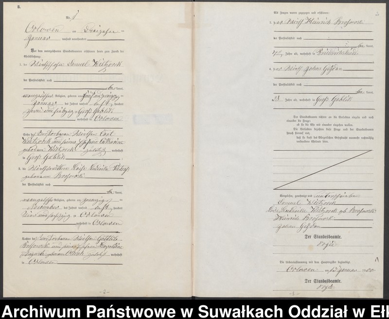 image.from.unit.number "Heiraths-Neben-Register des Preussischen Standes-Amtes Orlowen Kreis Loetzen"