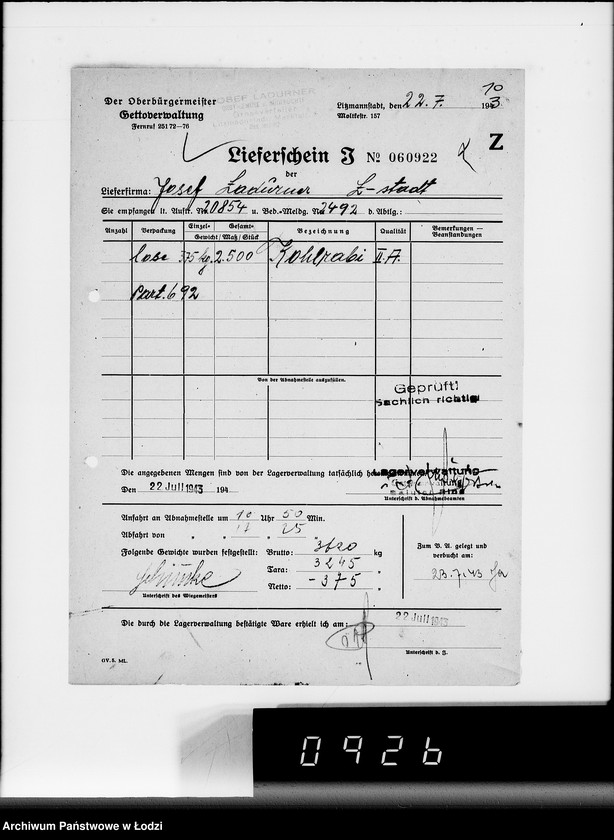 Obraz 14 z jednostki "Lebensmitteleinkauf, Aufträge, Lieferscheinen und Rechnungen 20832-20856 [Dostawa warzyw do Getta]"
