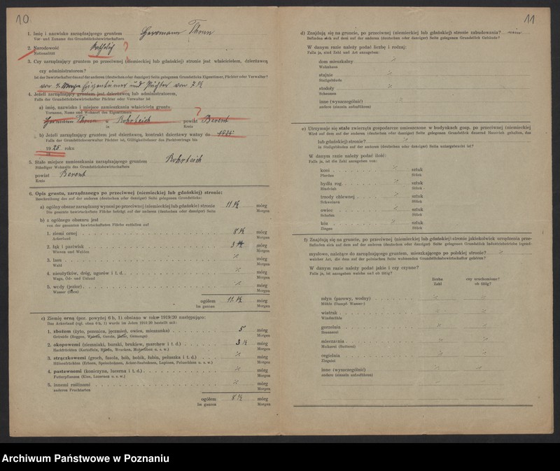 Obraz 10 z jednostki "[Kwestionariusze dotyczące stwierdzenia gruntów znajdujących się po niemieckiej stronie pogranicza a zarządzanych przez zamieszkałych po stronie polskiej] powiat kościański"