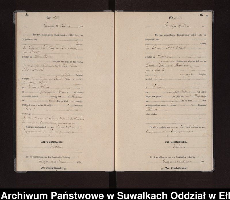 image.from.unit.number "Geburts-Neben-Register des Königlich Preussischen Standes-Amtes Gneist Kreis Loetzen"