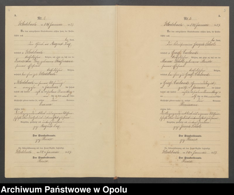 Obraz z jednostki "Geburts-Neben-Register Standesamts Klodebach pro 1887"