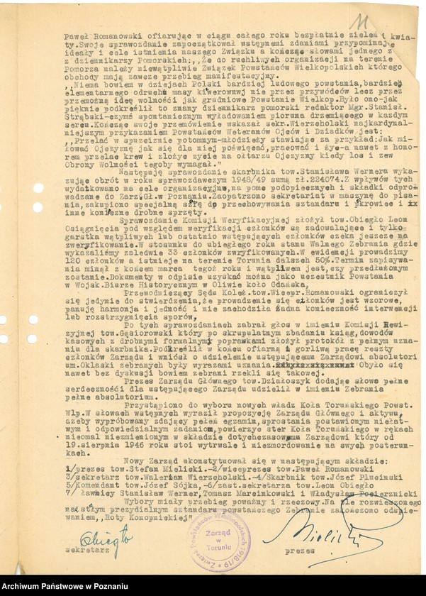 Obraz 13 z jednostki "Współdziałanie Zarządu Głównego Związku Powstańców Wielkopolskich z kołami: 1. Toruń [1948-1949] 2. Trzemeszno [1948-1949] 3. Tuchola [1949] 4. Ujście [1946-1949] 5. Wartosław [1948] 6. Wiejewo [1947] 7. Witkowo [1947] 8. Wolsztyn [1946-1949] 9. Wyrzysk [1947-1948] 10. Wysoka [1947] 11. Złotów [1947] 12. Żabikowo [1946-1949]"