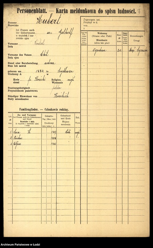 Obraz 9 z jednostki "[Spis ludności Łodzi] Hubermanowicz - Chwastowska"