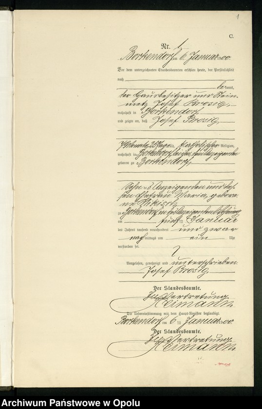 Obraz 5 z jednostki "Sterbe-Neben-Register des Standesamts Borkendorf pro 1900"