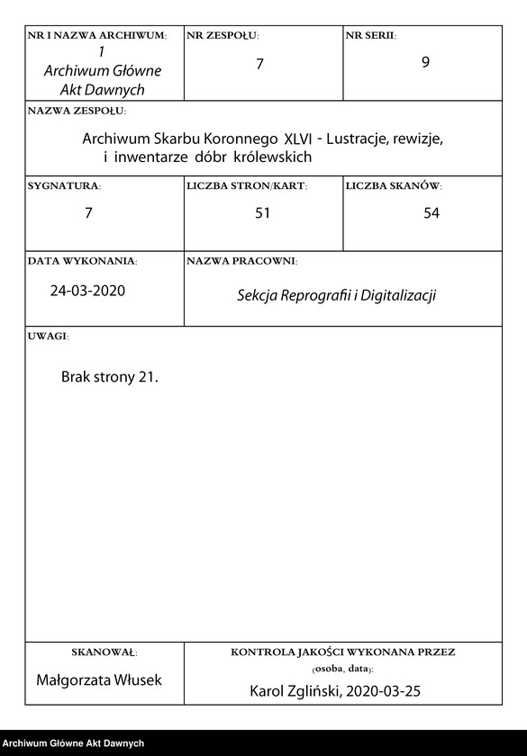 image.from.unit.number ""Taryffa Starostw y Krolewszczyzn w Woiewodztwie Bracławskim (...)." Lustracja strostwa winnieckiego (k. 1b - 18v), lustracja dóbr Wielkich i Małych Chruszliniec (k. 19 - 21v), lustracja strostwa lityńskiego (k. 22 - 27v), lustracja dóbr Pułtowice, Ilkowiec I Szerokiej Grobli als Czortki (k. 28 - 32v), lustracja dóbr Skurzyniec i Parpurowiec (k. 33 - 34v), lustracja strostwa aysyńskiego (k. 35 - 40v), lustracja strostwa bracławskiego (k. 41 - 48v), lustracja dóbr nowo osadzonych Jastrzębińce als Kutkowska (k. 49 - 50), sumariusz kwarty w dobrach królewskich w województwie bracławskim (k. 50 - 50v). "Starostwa w Województwie Bracł. y Powiecie Zwinogrodzkim leżące które Wojewodztwo Kijowskie przzez alternate Lustrowało" (k. 51)."