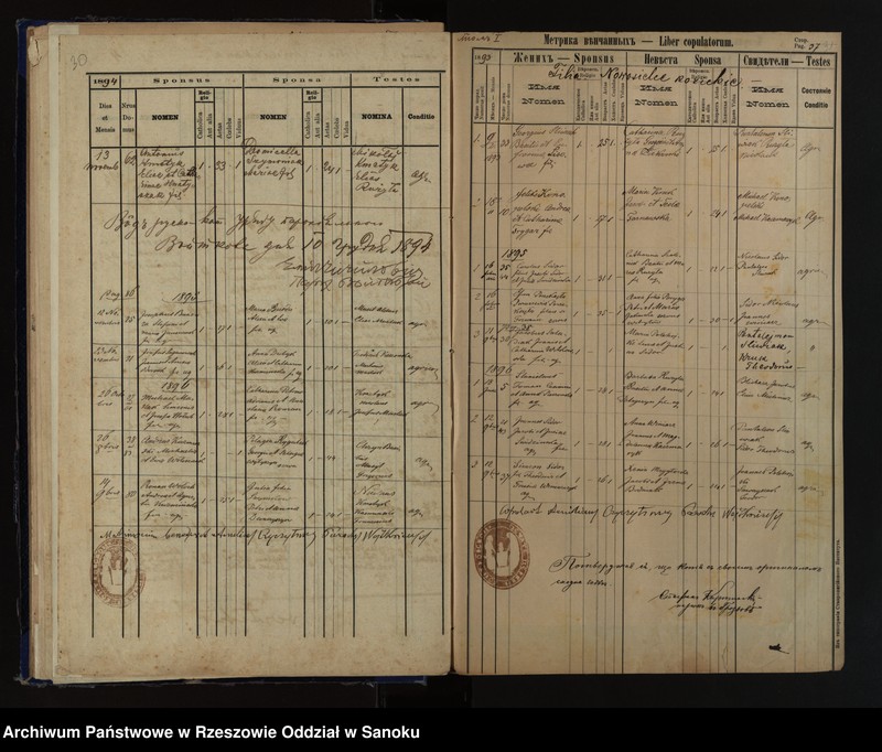 Obraz 20 z jednostki "Księga małżeństw z lat 1880-1900, 1904, 1907-1924, 1930-1937 i zgonów z lat 1891-1900, 1904, 1907-1924, 1930-1937 dla miejscowości Wojtkowa, Jureczkowa, Nowosielce Kozickie"