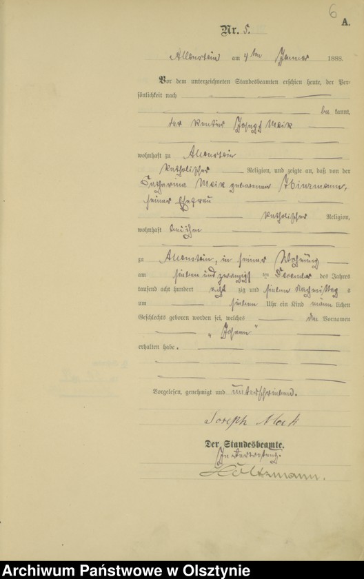 image.from.unit.number "Geburts-Haupt-Register Tom I,Nr 1 - 400"