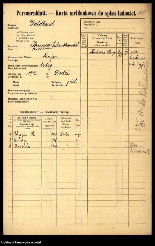Obraz 12 z jednostki "[Spis ludności Łodzi] Goldberszt - Goldkrant"