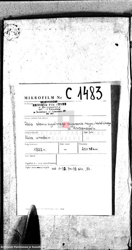 image.from.unit.number "Akta Urodzonych Gminy Krasnopolskiey R-ku 1822. Powiat Seyneński Województwa Augstowskiego."
