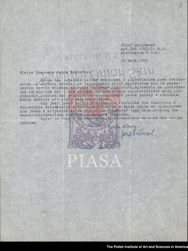 image.from.unit.number "General PIASA correspondence (1955). Letters of Florian Znaniecki and Witold Gombrowicz"