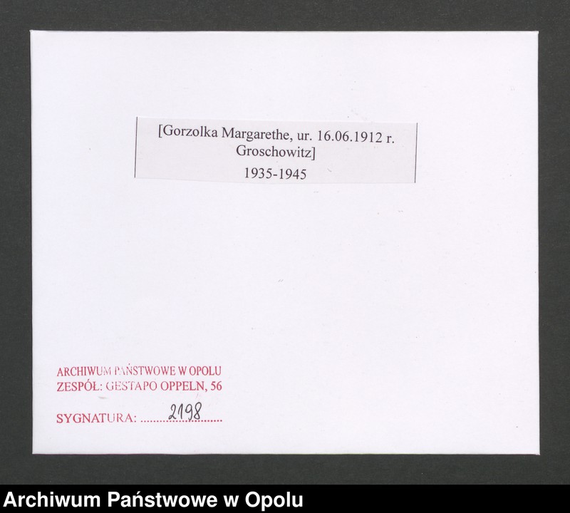 Obraz 2 z jednostki "[Gorzolka Margarethe, ur. 16.06.1912 r. Groschowitz]"
