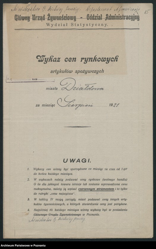 Obraz 14 z jednostki "[Wykazy cen rynkowych na artykuły spożywcze w poszczególnych miastach Województwa Pomorskiego za miesiąc sierpień 1921 roku]"