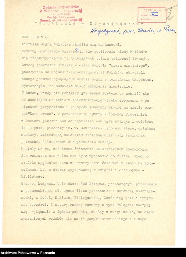 Obraz 10 z jednostki "Relacje i wspomnienia dotyczące powstania wielkopolskiego: 1. Krystynki, powiat Rawicz, województwo poznańskie, 2. Krotoszyn, powiat Krotoszyn, województwo poznańskie, 3. Krobia, powiat Gostyń, województwo poznańskie."