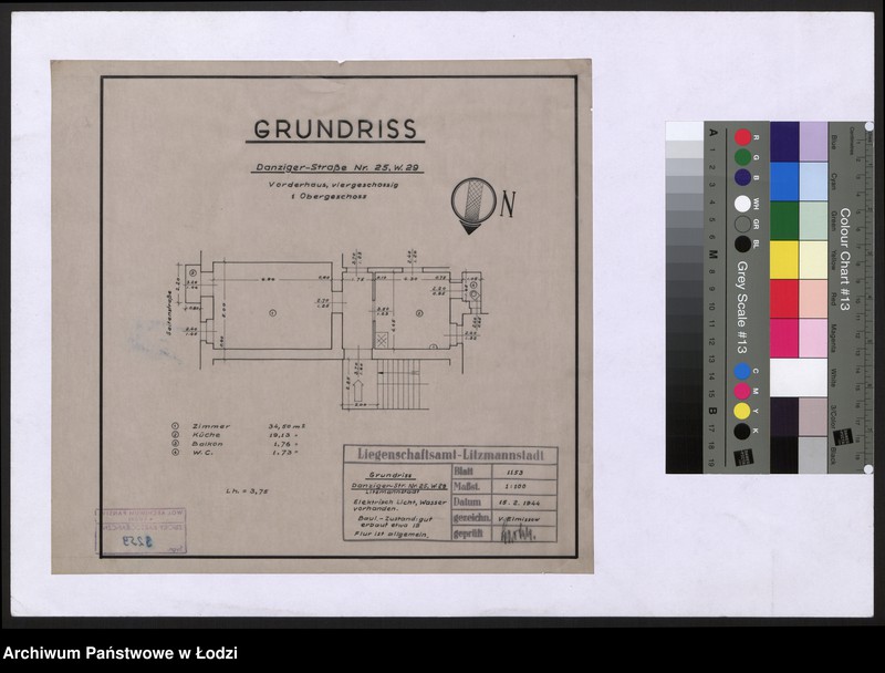 Obraz 1 z jednostki "Grundriss Danziger Strasse Nr 25, W. 29 Vorderhaus, viergeschossig 1. Obergeschoss"