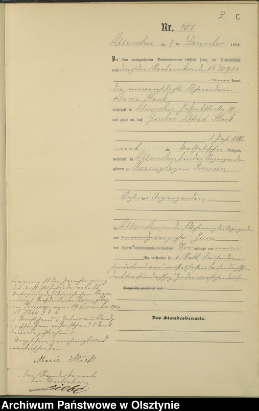 image.from.unit.number "Sterbe-Haupt-Register Tom II,Nr 399 - 427"