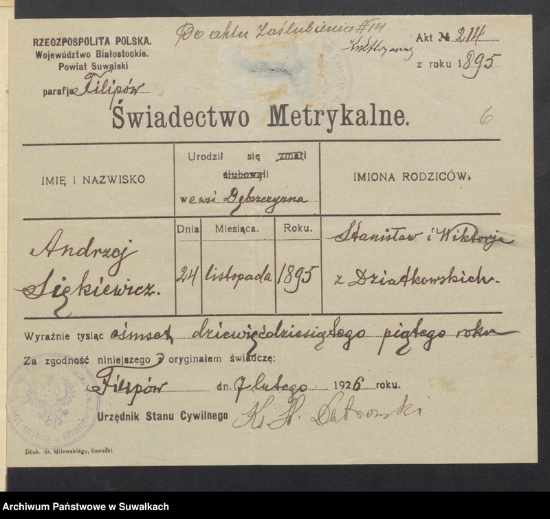 Obraz 8 z jednostki "Aneksa do aktów ślubnych Rz-kat. Jeleniewskiej parafji z 1926 roku"