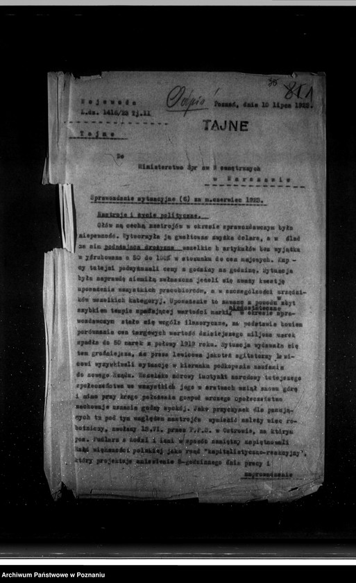 Obraz 5 z jednostki "Sprawozdania sytuacyjne miesięczne za miesiące czerwiec, lipiec, sierpień, wrzesień, październik, listopad 1923 r."