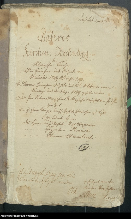 image.from.unit.number "Jahres Kirchen Rechnung der Reinschen Kirche aller Einnahme und Ausgabe"
