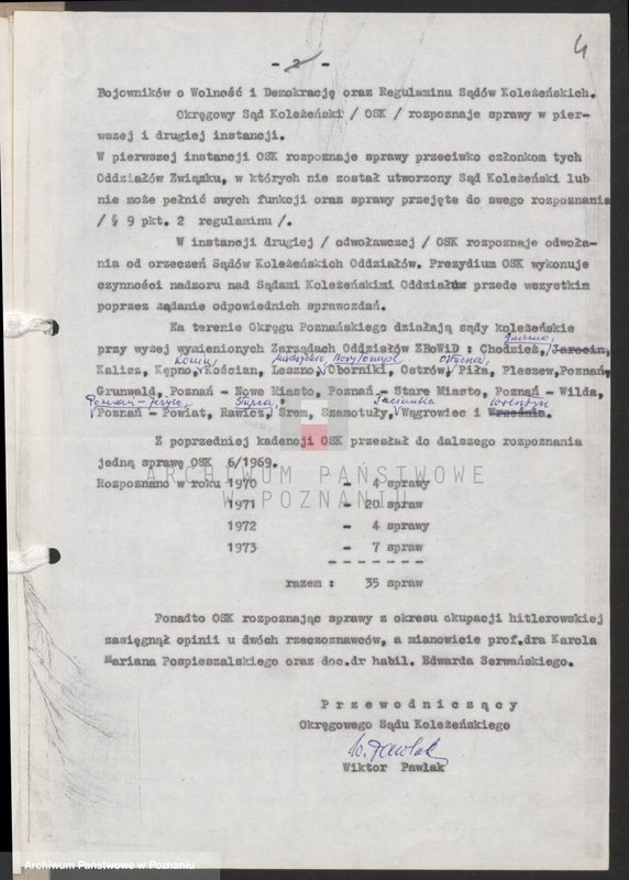 Obraz 12 z jednostki "Sprawozdanie z działalności Rzecznika Okręgowego Sądu Koleżeńskiego za okres od 1.l. - 30.Vl.1971 roku - 1973 roku"