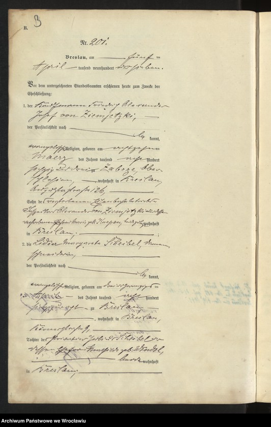 image.from.unit.number "Heiraths-Haupt-Register Breslau II 1907 Band 2"