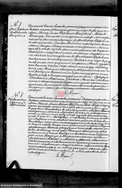 Obraz 7 z jednostki "Duplikat aktov graždnskago sostojanija Liškovskago Rimsko- Katoličeskago Prichoda, o rodivšichsja, brakosočetavšichsja i umeršich za 1910 god"