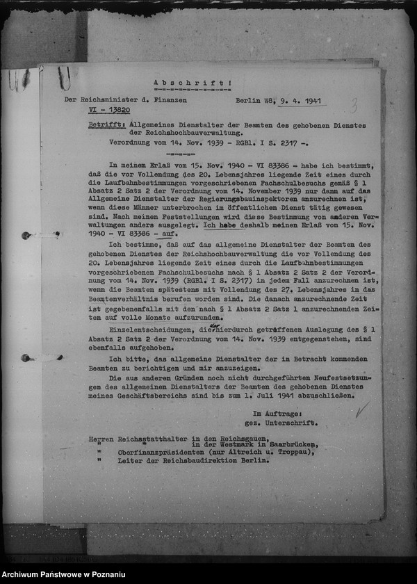 Obraz 7 z jednostki "Erlasse und Verfügungen betr. Festsetzung des allgemeinen Dienstalters der Beamten"