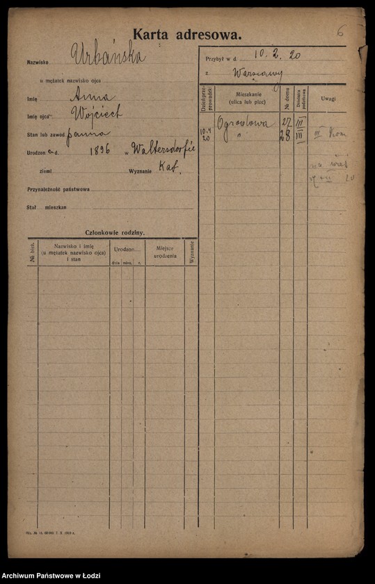 Obraz 8 z jednostki "[Spis ludności Łodzi] Urbańska - Użniak"