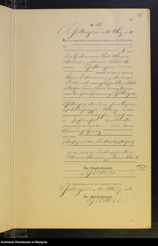 image.from.unit.number "Geburts-Neben-Register Nr 1 - 65 [ Księga urodzeń - wtóropis ]"